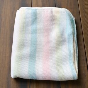 Vintage 80s 90s GiGi Knits Pastel Stripe Baby Receiving Blanket NOS Acrylic NWOT